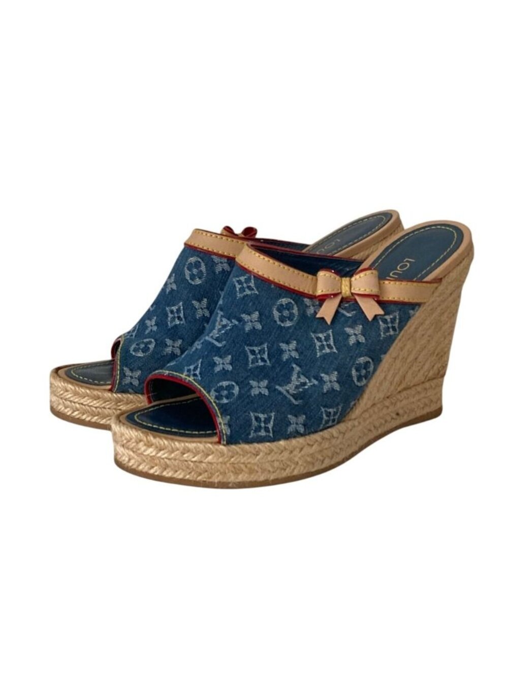 Louis Vuitton Monogram Denim Wedge Sole Sandals 2 1 Indigo 35